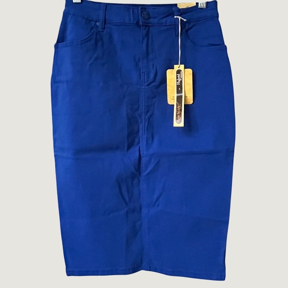 Hybrid & Company Royal Blue Strech Denim Pencil Midi Skirt Womens 6 Fitted NWT
